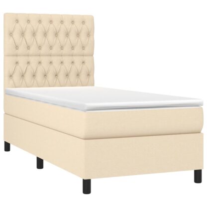 Boxspringbett mit Matratze & LED Creme 100x200 cm Stoff - Image 3