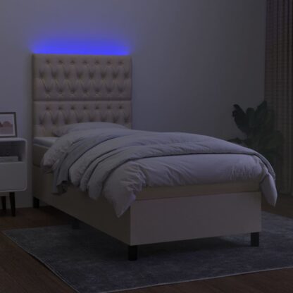 Boxspringbett mit Matratze & LED Creme 100x200 cm Stoff - Image 4