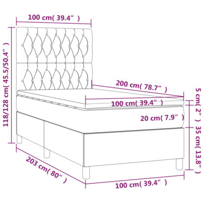 Boxspringbett mit Matratze & LED Creme 100x200 cm Stoff - Image 8