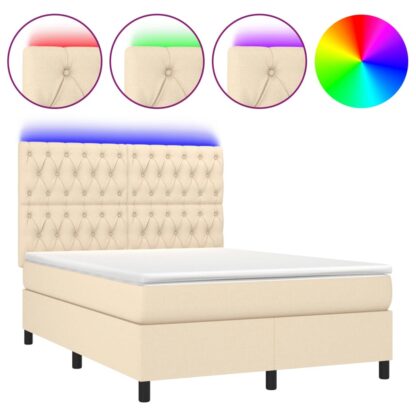 Boxspringbett mit Matratze & LED Creme 140x200 cm Stoff - Image 2