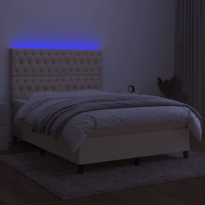 Boxspringbett mit Matratze & LED Creme 140x200 cm Stoff - Image 4