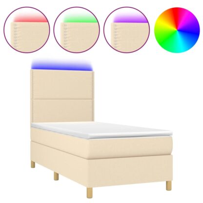 Boxspringbett mit Matratze & LED Creme 100x200 cm Stoff - Image 2