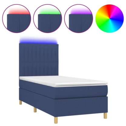 Boxspringbett mit Matratze & LED Blau 90x200 cm Stoff - Image 2