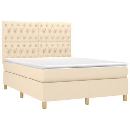 Boxspringbett mit Matratze & LED Creme 140x190 cm Stoff - Image 3