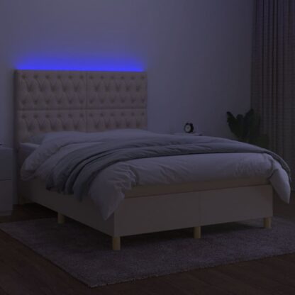 Boxspringbett mit Matratze & LED Creme 140x190 cm Stoff - Image 4
