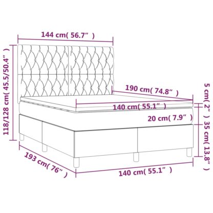 Boxspringbett mit Matratze & LED Creme 140x190 cm Stoff - Image 8