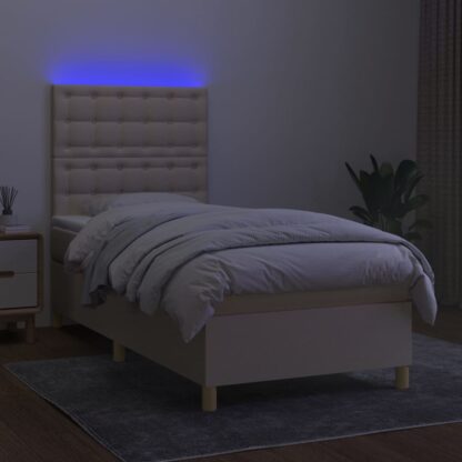 Boxspringbett mit Matratze & LED Creme 100x200 cm Stoff - Image 4