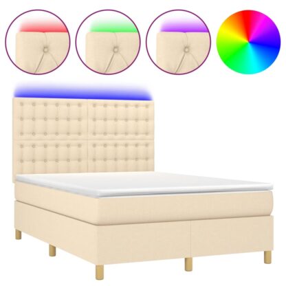 Boxspringbett mit Matratze & LED Creme 140x200 cm Stoff - Image 2