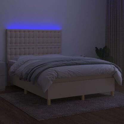 Boxspringbett mit Matratze & LED Creme 140x200 cm Stoff - Image 4