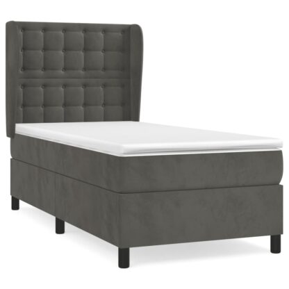 Boxspringbett mit Matratze Dunkelgrau 90x200 cm Samt - Image 2