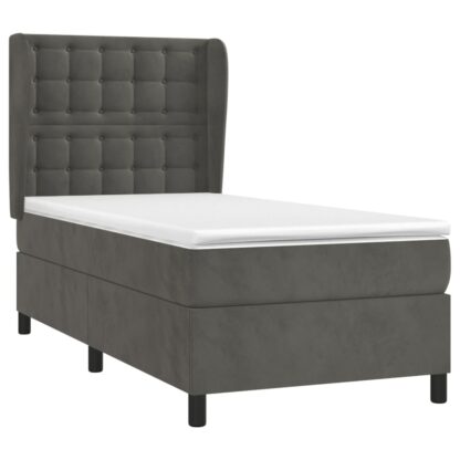 Boxspringbett mit Matratze Dunkelgrau 90x200 cm Samt - Image 3