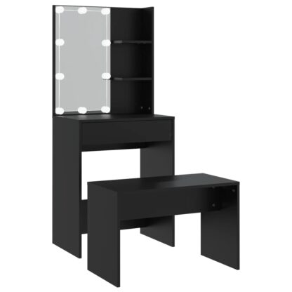 Schminktisch-Set mit LED Schwarz Holzwerkstoff - Image 2