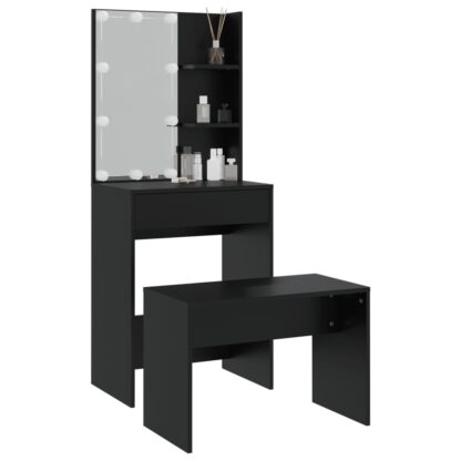 Schminktisch-Set mit LED Schwarz Holzwerkstoff - Image 4