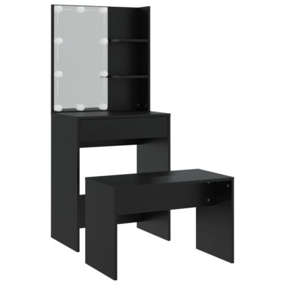 Schminktisch-Set mit LED Schwarz Holzwerkstoff - Image 5