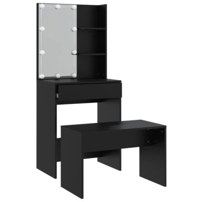 Schminktisch-Set mit LED Schwarz Holzwerkstoff - Image 6