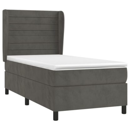 Boxspringbett mit Matratze Dunkelgrau 90x200 cm Samt - Image 3