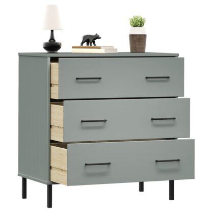 Sideboard OSLO mit 3 Schubladen Grau 77x40x79,5 cm Massivholz - Image 3