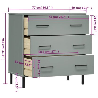 Sideboard OSLO mit 3 Schubladen Grau 77x40x79,5 cm Massivholz - Image 8