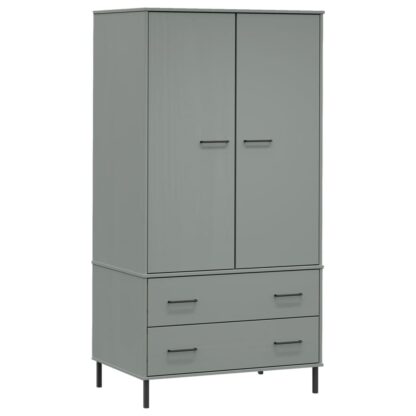 Kleiderschrank OSLO Metallbeine Grau 90x55x172,5cm Massivholz - Image 2