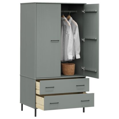 Kleiderschrank OSLO Metallbeine Grau 90x55x172,5cm Massivholz - Image 3