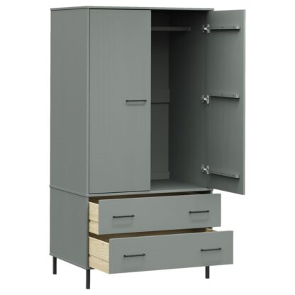 Kleiderschrank OSLO Metallbeine Grau 90x55x172,5cm Massivholz - Image 5