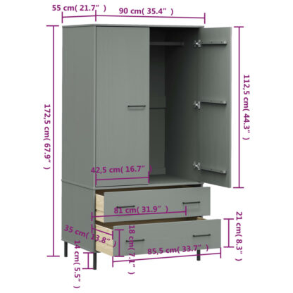Kleiderschrank OSLO Metallbeine Grau 90x55x172,5cm Massivholz - Image 8