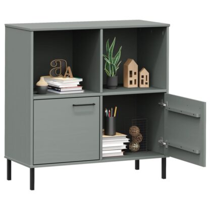Bücherregal OSLO mit Metallbeinen Grau 90x35x90,5 cm Massivholz - Image 3