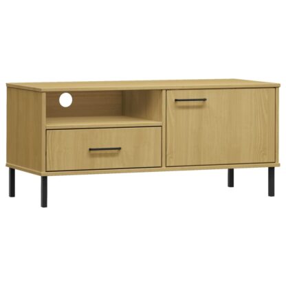 TV-Schrank OSLO mit Metallbeinen Braun Massivholz Kiefer - Image 2