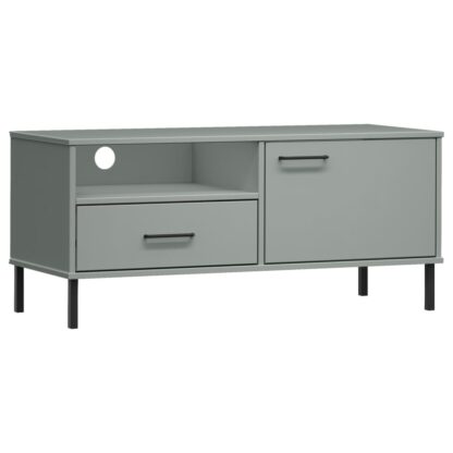 TV-Schrank OSLO mit Metallbeinen Grau Massivholz Kiefer - Image 2