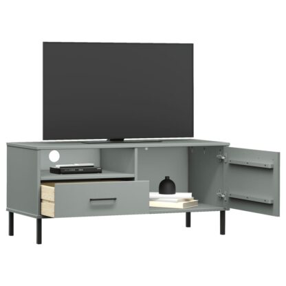 TV-Schrank OSLO mit Metallbeinen Grau Massivholz Kiefer - Image 3
