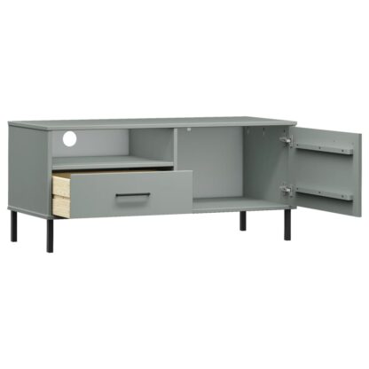 TV-Schrank OSLO mit Metallbeinen Grau Massivholz Kiefer - Image 5
