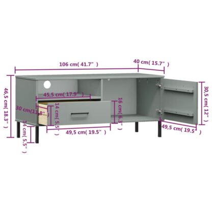 TV-Schrank OSLO mit Metallbeinen Grau Massivholz Kiefer - Image 8