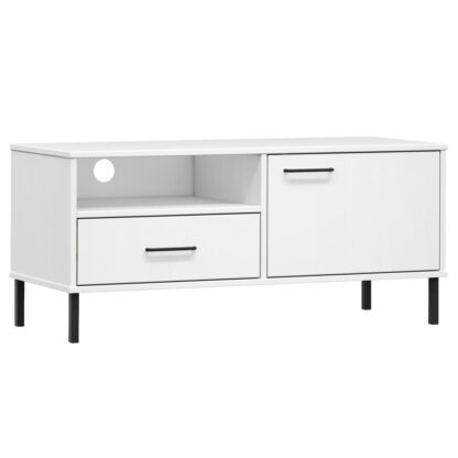 TV-Schrank OSLO mit Metallbeinen Weiß Massivholz Kiefer - Image 2
