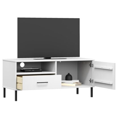 TV-Schrank OSLO mit Metallbeinen Weiß Massivholz Kiefer - Image 3