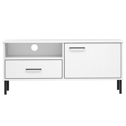 TV-Schrank OSLO mit Metallbeinen Weiß Massivholz Kiefer - Image 4