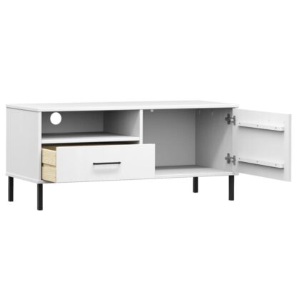 TV-Schrank OSLO mit Metallbeinen Weiß Massivholz Kiefer - Image 5