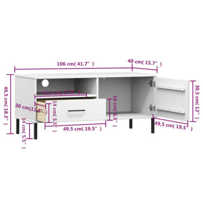TV-Schrank OSLO mit Metallbeinen Weiß Massivholz Kiefer - Image 8
