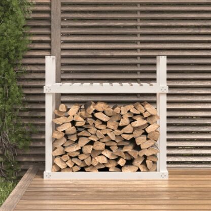 Kaminholzregal Weiß 110x35x108,5 cm Massivholz Kiefer - Image 3