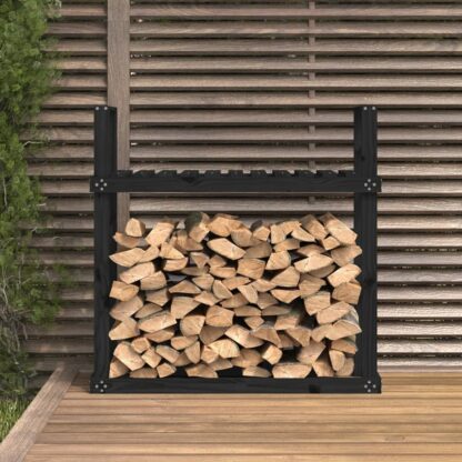 Kaminholzregal Schwarz 110x35x108,5 cm Massivholz Kiefer - Image 3