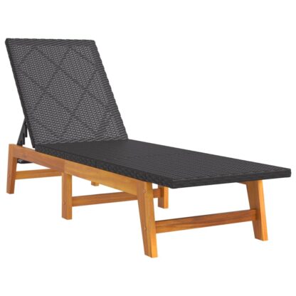 Sonnenliege Schwarz und Braun Poly Rattan & Massivholz Akazie - Image 2