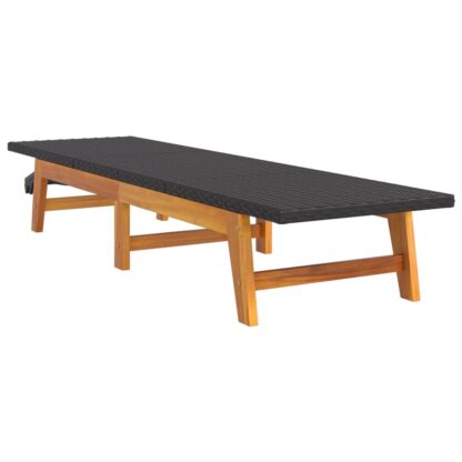 Sonnenliege Schwarz und Braun Poly Rattan & Massivholz Akazie - Image 3