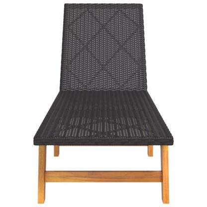 Sonnenliege Schwarz und Braun Poly Rattan & Massivholz Akazie - Image 4