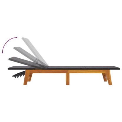 Sonnenliege Schwarz und Braun Poly Rattan & Massivholz Akazie - Image 6