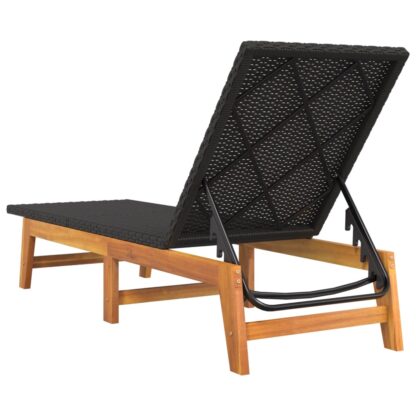 Sonnenliege Schwarz und Braun Poly Rattan & Massivholz Akazie - Image 7