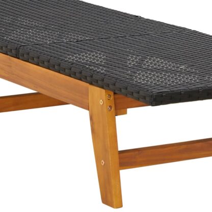 Sonnenliege Schwarz und Braun Poly Rattan & Massivholz Akazie - Image 8