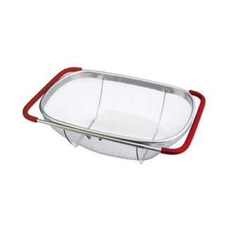 Edelstahlsieb mit verstellbaren roten Griffen 34x24x11cm