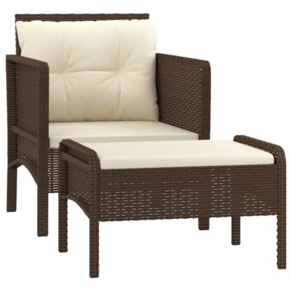2-tlg. Garten-Lounge-Set mit Kissen Braun Poly Rattan - Image 2