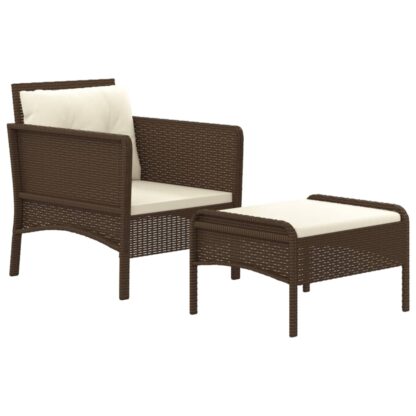 2-tlg. Garten-Lounge-Set mit Kissen Braun Poly Rattan - Image 3