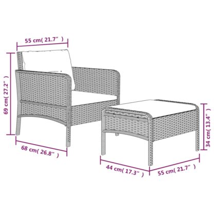2-tlg. Garten-Lounge-Set mit Kissen Braun Poly Rattan - Image 8