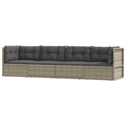 4-tlg. Garten-Lounge-Set mit Kissen Grau Poly Rattan - Image 2